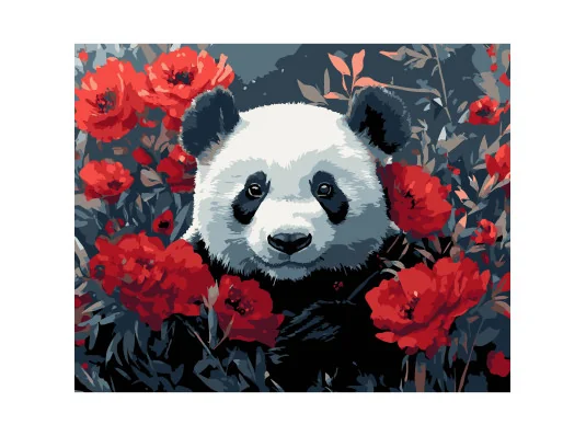 Картина по номерам ПРЕМИУМ Панда в маках на черном фоне размером 40х50 см (AH1197-15) купить в интернет магазине подарков ПраздникШоп