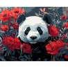 Картина по номерам ПРЕМИУМ Панда в маках на черном фоне размером 40х50 см (AH1197-15)
