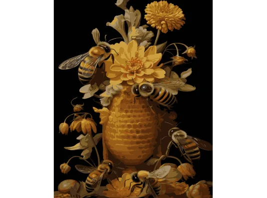Картина по номерам ПРЕМИУМ Пчелы и цветы на черном фоне размером 40х50 см (AH1194-16) купить в интернет магазине подарков ПраздникШоп