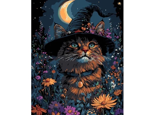 Картина по номерам ПРЕМИУМ Геллоуинский кот на черном фоне размером 40х50 см (AH1193-17) купить в интернет магазине подарков ПраздникШоп