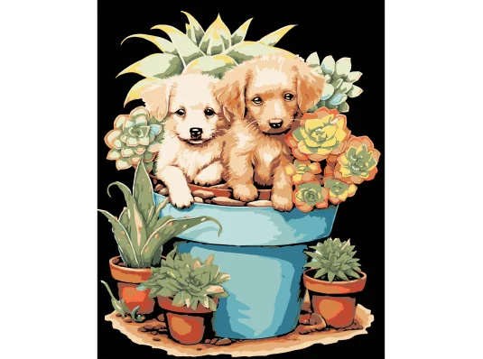 Картина по номерам ПРЕМИУМ Щенки на черном фоне размером 40х50 см (AH1192-16) купить в интернет магазине подарков ПраздникШоп