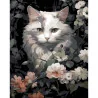 Картина по номерам ПРЕМИУМ Кот в цветах на черном фоне размером 40х50 см (AH1191-17)