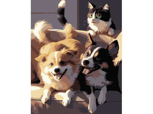 Картина по номерам ПРЕМИУМ Две собаки и кот на черном фоне размером 40х50 см (AH1190-17) купить в интернет магазине подарков ПраздникШоп