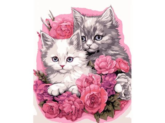 Картина по номерам ПРЕМИУМ Котята в цветах на черном фоне размером 40х50 см (AH1189-16) купить в интернет магазине подарков ПраздникШоп