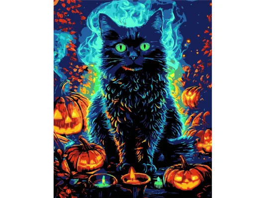 Картина по номерам ПРЕМИУМ Кот в Хэллоуин на черном фоне размером 40х50 см (AH1183-12) купить в интернет магазине подарков ПраздникШоп