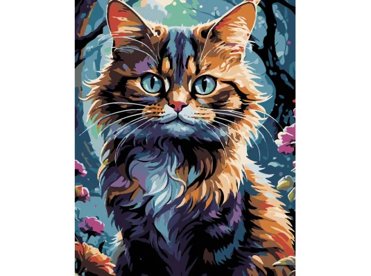 Картина по номерам ПРЕМИУМ Кот в саду на черном фоне размером 40х50 см (AH1182-19) купить в интернет магазине подарков ПраздникШоп