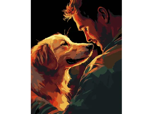 Картина по номерам ПРЕМИУМ Человек и пес на черном фоне размером 40х50 см (AH1181-19) купить в интернет магазине подарков ПраздникШоп