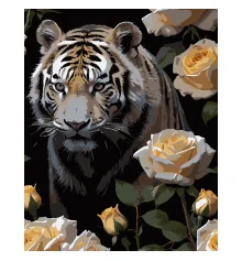 Картина по номерам ПРЕМИУМ Тигр в розах на черном фоне размером 40х50 см (AH1180-19) купить в интернет магазине подарков ПраздникШоп