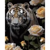 Картина по номерам ПРЕМИУМ Тигр в розах на черном фоне размером 40х50 см (AH1180-19)
