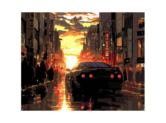 Картина по номерам ПРЕМИУМ Авто на закате на черном фоне размером 40х50 см (AH1178-17) купить в интернет магазине подарков ПраздникШоп