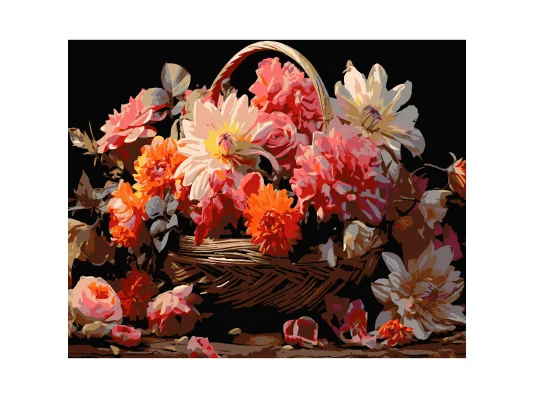 Картина по номерам ПРЕМИУМ Корзина с цветами на черном фоне размером 40х50 см (AH1177-19) купить в интернет магазине подарков ПраздникШоп