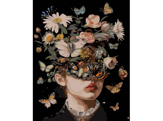 Картина по номерам ПРЕМИУМ Девушка и бабочки на черном фоне размером 40х50 см (AH1176-19 купить в интернет магазине подарков ПраздникШоп