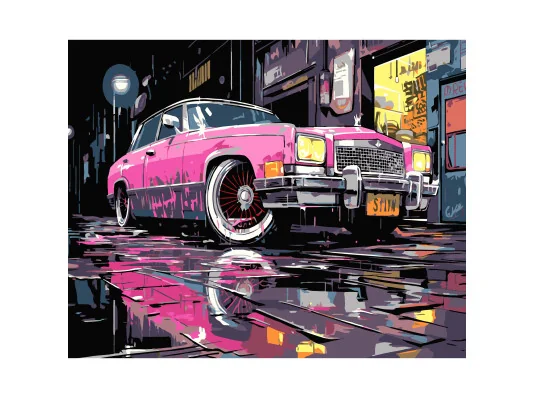 Картина по номерам ПРЕМИУМ Розовая машина на черном фоне размером 40х50 см (AH1175-17) купить в интернет магазине подарков ПраздникШоп