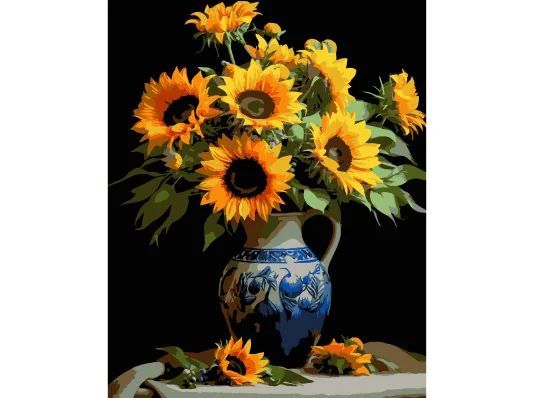 Картина по номерам ПРЕМИУМ Ваза с подсолнухами на черном фоне размером 40х50 см (AH1174-16) купить в интернет магазине подарков ПраздникШоп