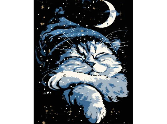 Картина по номерам ПРЕМИУМ Кот во сне на черном фоне размером 40х50 см (AH1170-8) купить в интернет магазине подарков ПраздникШоп