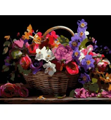 Картина по номерам ПРЕМИУМ Корзина разноцветных цветов на черном фоне размером 40х50 см (AH1213-19) купить в интернет магазине подарков ПраздникШоп
