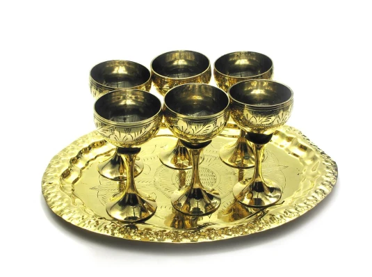 Рюмки бронзовые (н-р 6 шт./50мл) (h-10.5 см поднос 29.5×21 см) купить в интернет магазине подарков ПраздникШоп