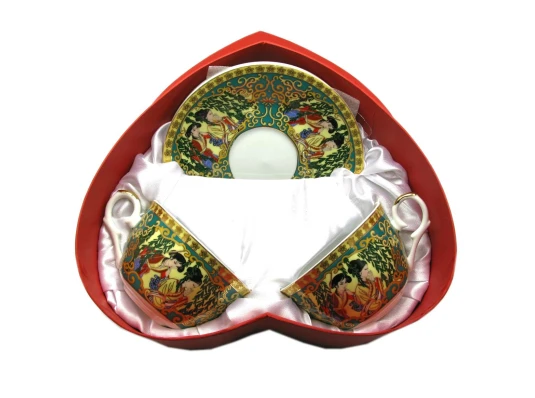 Сервиз фарфор (2JBS86-3) 2 чашки +2 блюдца «Девушки под ивой» (210 мл) (h-6 см купить в интернет магазине подарков ПраздникШоп