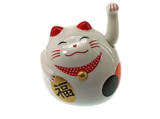 Кошка Манэки-нэко машущая лапой пластик (9×8×7.5 см) (батарейки в комплект не входят) купить в интернет магазине подарков ПраздникШоп