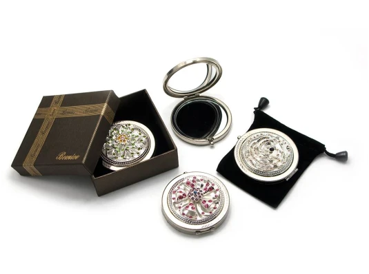 Зеркальце косметическое «Стразы» хром (d-7 см) (в коробке + чехольчик) купить в интернет магазине подарков ПраздникШоп