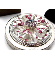 Зеркальце косметическое «Стразы» хром (d-7 см) (в коробке + чехольчик) купить в интернет магазине подарков ПраздникШоп