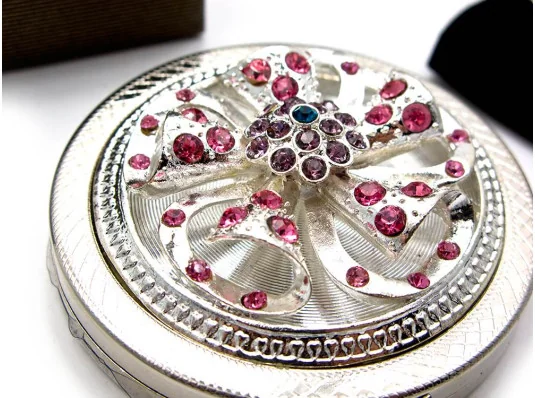 Зеркальце косметическое «Стразы» хром (d-7 см) (в коробке + чехольчик) купить в интернет магазине подарков ПраздникШоп