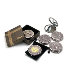 Зеркальце косметическое «Узор с камнями» «хром» (d-7 см) (в коробке + чехольчик) купить в интернет магазине подарков ПраздникШоп