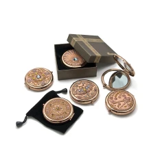 Зеркальце косметическое «Узор с камнями» «медь» (d-7 см) (в коробке + чехольчик) купить в интернет магазине подарков ПраздникШоп