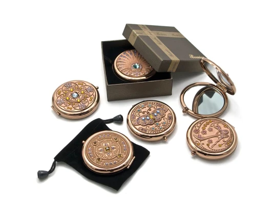 Зеркальце косметическое «Узор с камнями» «медь» (d-7 см) (в коробке + чехольчик) купить в интернет магазине подарков ПраздникШоп