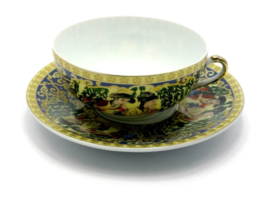 Чашка+блюдце фарфор (150мл) (SBS86-5) «Зеленая ива» (h-4.5 см купить в интернет магазине подарков ПраздникШоп