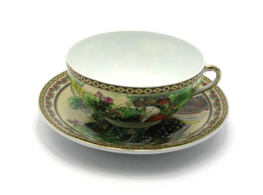 Чашка+блюдце фарфор (150мл) (SBS127) «Китаянка зеленый» (h-4.5 см купить в интернет магазине подарков ПраздникШоп