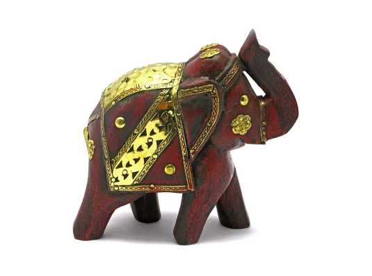 Слон деревянный винтажный с медными вставками (h-14 см) купить в интернет магазине подарков ПраздникШоп