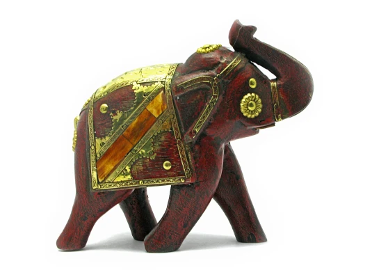 Слон деревянный винтажный с медными вставками (h-16 см) купить в интернет магазине подарков ПраздникШоп