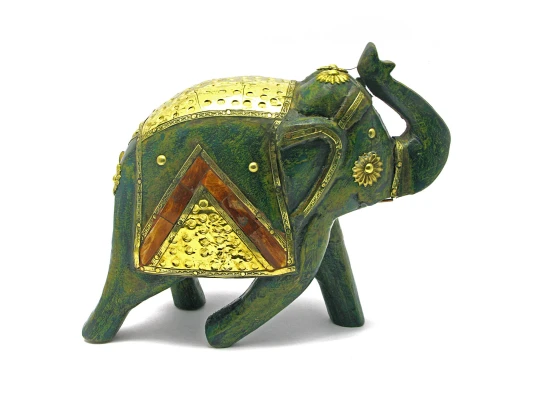 Слон деревянный винтажный с медными вставками (h-20 см) купить в интернет магазине подарков ПраздникШоп