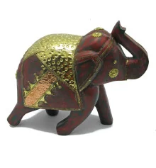 Слон деревянный винтажный с медными вставками (h-25 см) купить в интернет магазине подарков ПраздникШоп