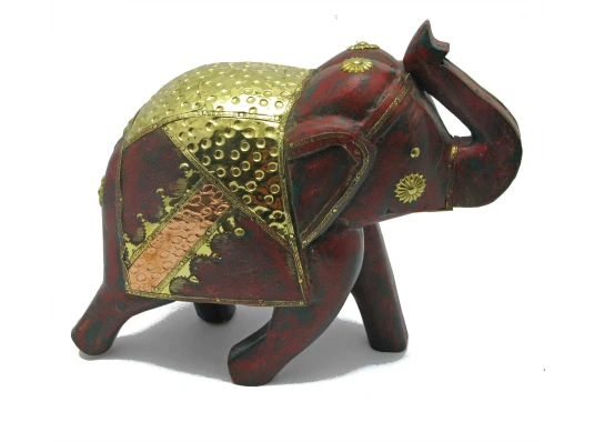 Слон деревянный винтажный с медными вставками (h-25 см) купить в интернет магазине подарков ПраздникШоп