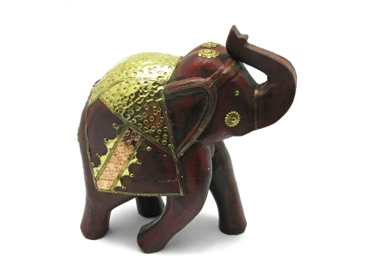 Слон деревянный винтажный с медными вставками (h-30 см) купить в интернет магазине подарков ПраздникШоп