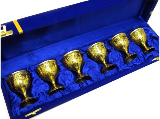 Рюмки бронзовые позолоченные (н-р 6 шт./40 мл)(h-6 см) (39×10×6 см) купить в интернет магазине подарков ПраздникШоп