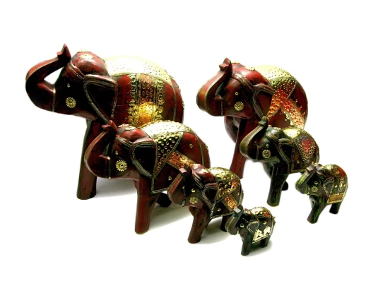 Слоны деревянные с медными вставками (н-р 7 шт.) (h-30 купить в интернет магазине подарков ПраздникШоп