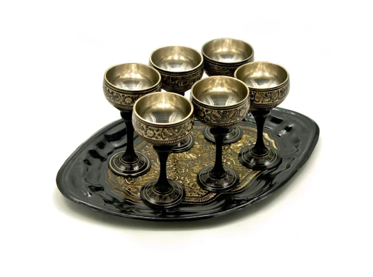 Рюмки бронзовые черные (н-р 6 шт./50мл) (h-11 см поднос 30×20 см) купить в интернет магазине подарков ПраздникШоп
