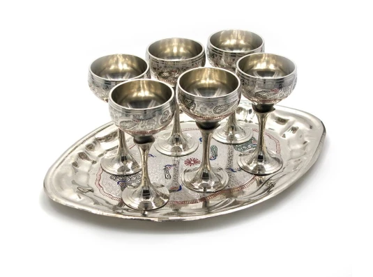 Рюмки бронзовые цветные (н-р 6 шт./50мл) (h-10.5 см поднос 30×20 см) купить в интернет магазине подарков ПраздникШоп