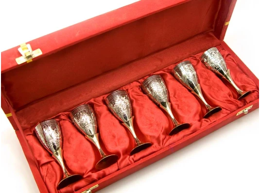 Рюмки бронзовые посеребренные 30мл (н-р 6 шт.) (h-9.5 см) (34.3×12.5×5.5 см) купить в интернет магазине подарков ПраздникШоп