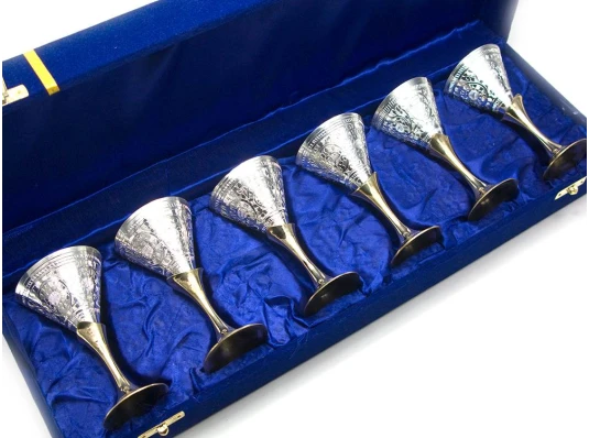 Рюмки бронзовые посеребренные (н-р 6 шт./50мл) (h-11 см) (44.5×15×7 см) купить в интернет магазине подарков ПраздникШоп