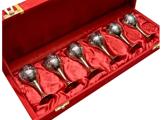 Рюмки бронзовые посеребренные (н-р 6 шт.) (h-9 см) (34.3×12.5×5.5 см) купить в интернет магазине подарков ПраздникШоп