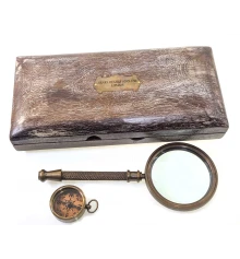 Лупа с компасом в деревянном футляре (23.5×11×4 см) Лупа (d-8 см купить в интернет магазине подарков ПраздникШоп