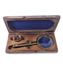 Лупа с компасом в деревянном футляре (23.5×11×4 см) Лупа (d-8 см купить в интернет магазине подарков ПраздникШоп