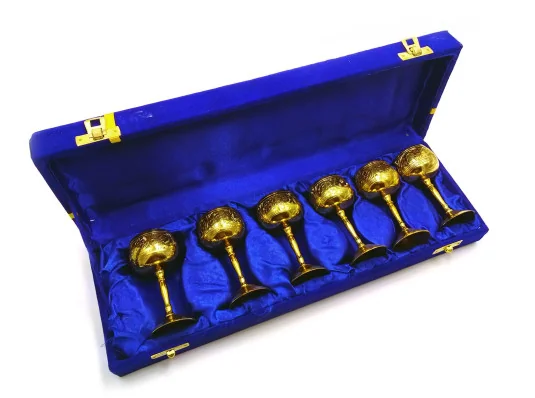 Рюмки бронзовые позолоченные (н-р 6 шт./50мл) (h-9 см) (36×12×5 см) купить в интернет магазине подарков ПраздникШоп