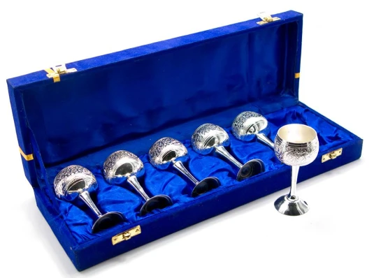 Рюмки бронзовые посеребренные (н-р 6 шт.) (h-9 см) (34.3×12.5×5.5 см) купить в интернет магазине подарков ПраздникШоп