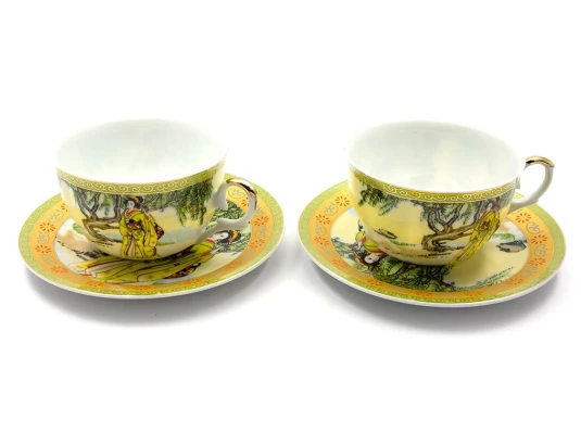 Сервиз фарфор сердце (2JBS136-4) 2 чашки +2 блюдца «Желтый» (210 мл) (h-6 см купить в интернет магазине подарков ПраздникШоп