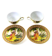 Сервиз фарфор сердце (2JBS140) 2 чашки +2 блюдца «Гейша» (210 мл) (h-6 см купить в интернет магазине подарков ПраздникШоп